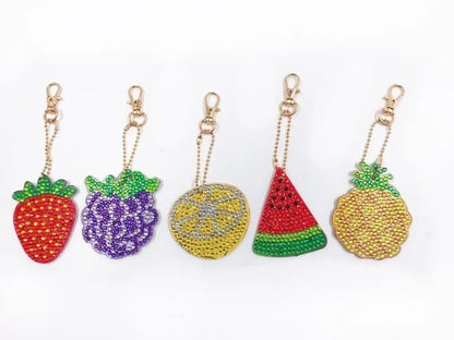 Ensemble de 5 porte-clés fruits Colorfu, peinture diamant