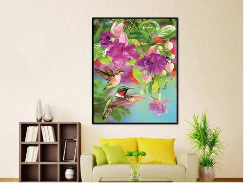 5D Diamond DIY Painting Cross  Embroidery Hummingbird Full Round Diamond Diamond Purple Flower Diamond Mosaic Images With Rhinestones