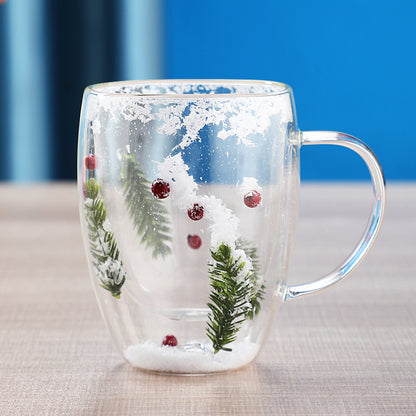 Vaso navideño de vidrio de doble capa resistente al calor y de borosilicato