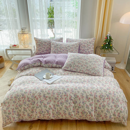 Soft Pastoral Style Double-layer Yarn Four-piece Bedding Set