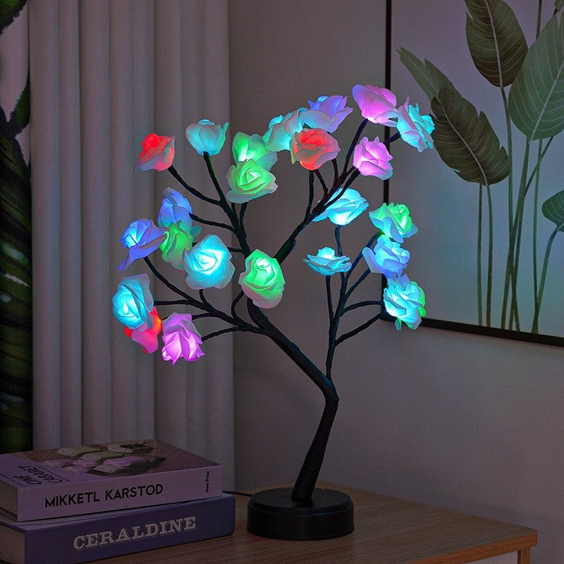 Lámpara de árbol de Navidad con luz LED y forma de rosa