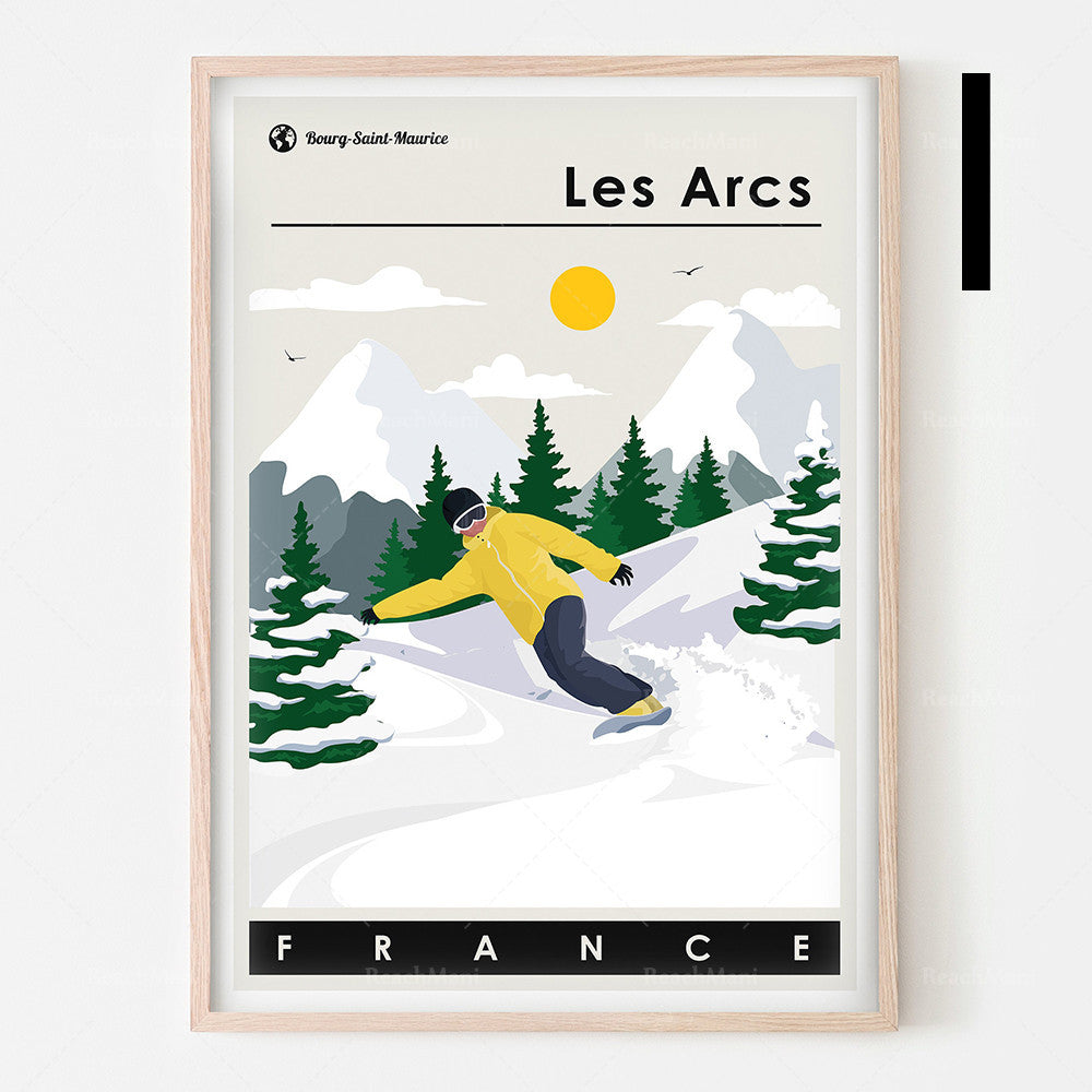 Affiche De Ski Français Décorée Dans Un Style Bohème