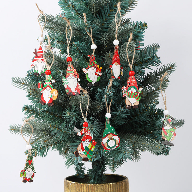 Pendentif en bois peint de Noël Père Noël Cadeau Arbre Lot de 12 décorations en boîte