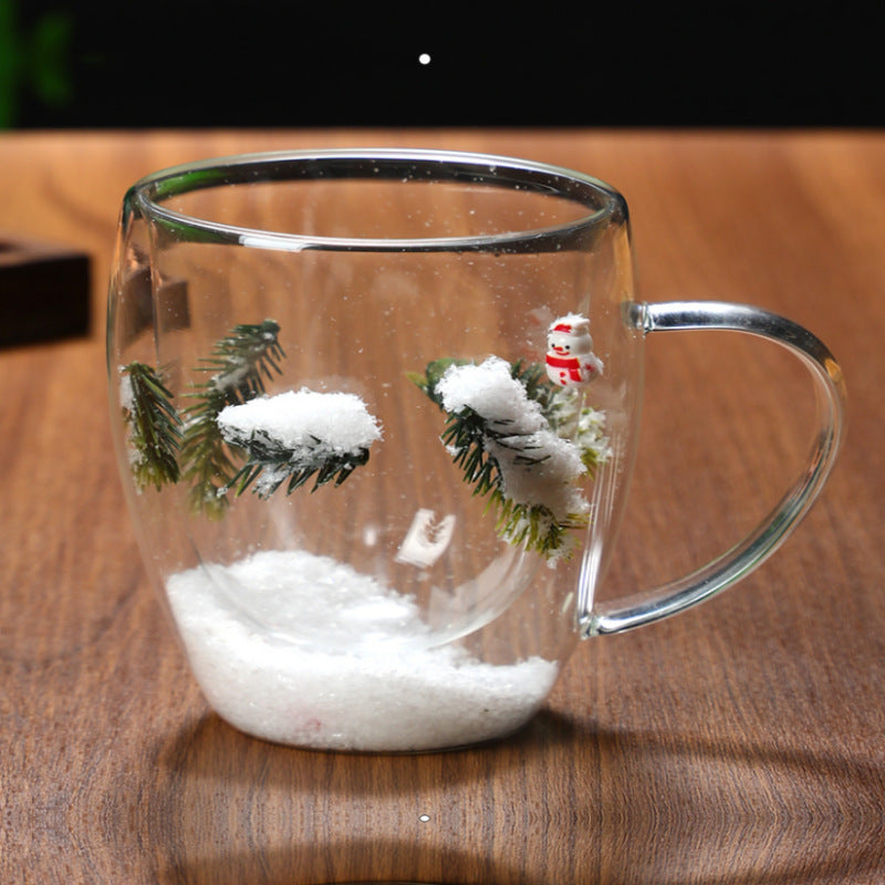 Vaso navideño de vidrio de doble capa resistente al calor y de borosilicato