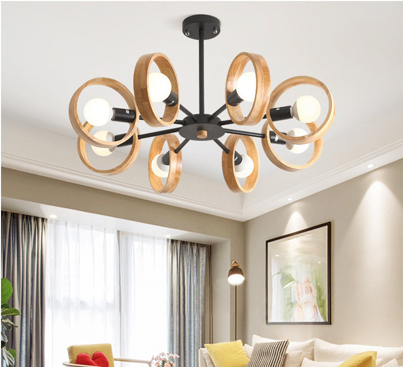 Nordic Simple Modern Original Wooden Circle Multi-head Chandelier