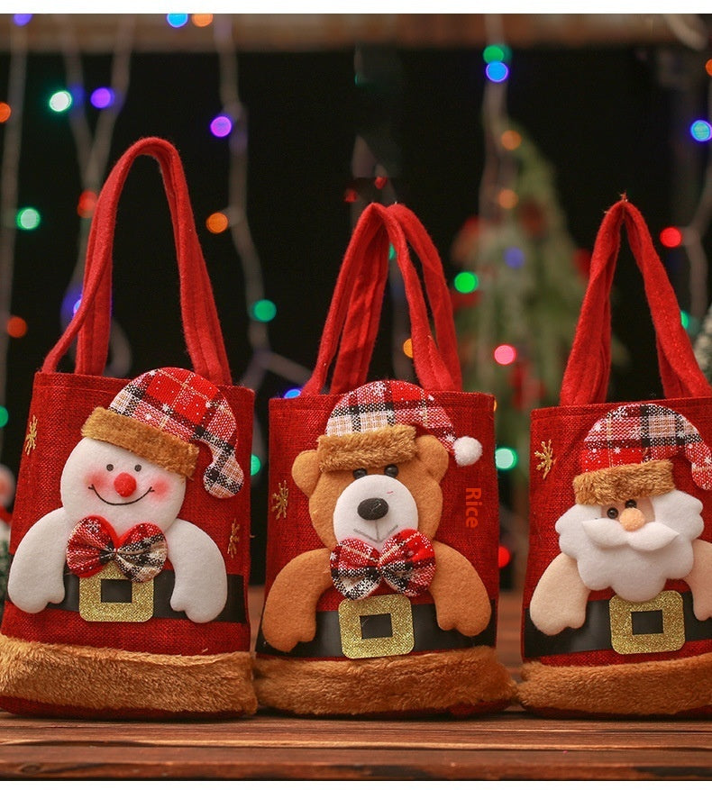 Bolsa de regalo de dulces navideños para niños, divertida y creativa, con forma de Papá Noel, alce, muñeco de nieve, oso, pequeña bolsa decorativa para árbol de Navidad