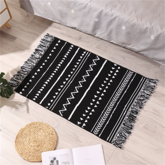 Tapis de sol long en coton et lin pour chambre à coucher, chevet, cuisine