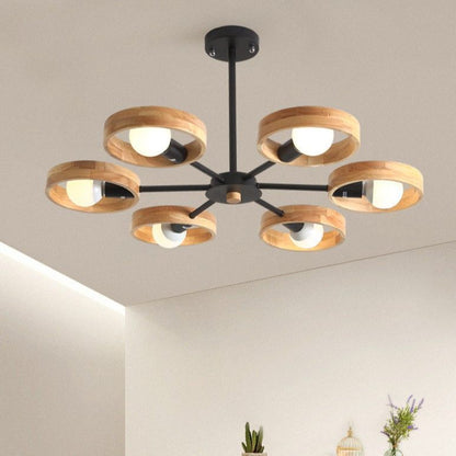 Nordic Simple Modern Original Wooden Circle Multi-head Chandelier