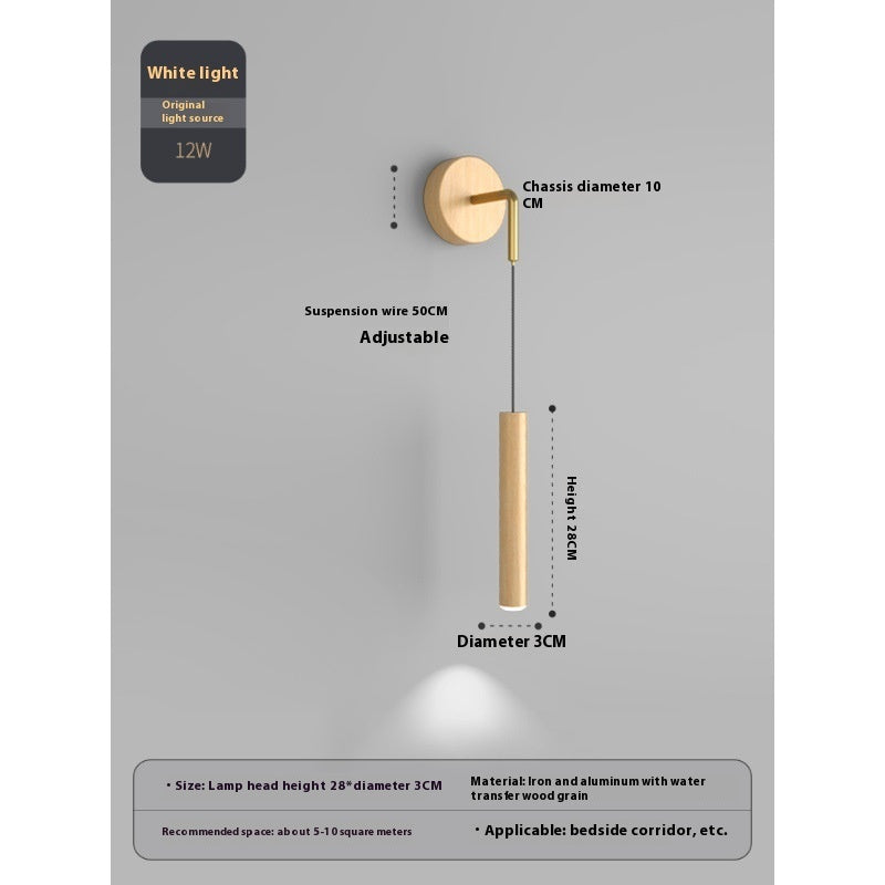 Lámpara de pared de noche con vetas de madera, luz creativa para dormitorio