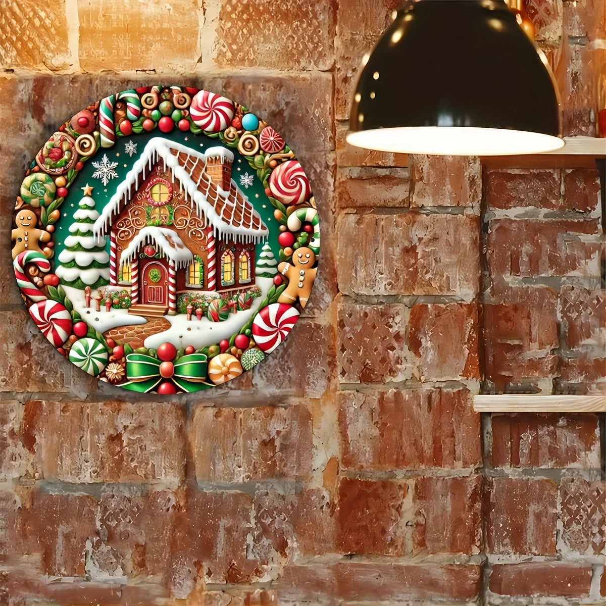 Christmas Candy Gingerbread Man Christmas Tree House Round Wooden Sign Door Plate