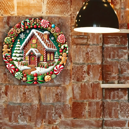 Christmas Candy Gingerbread Man Christmas Tree House Round Wooden Sign Door Plate