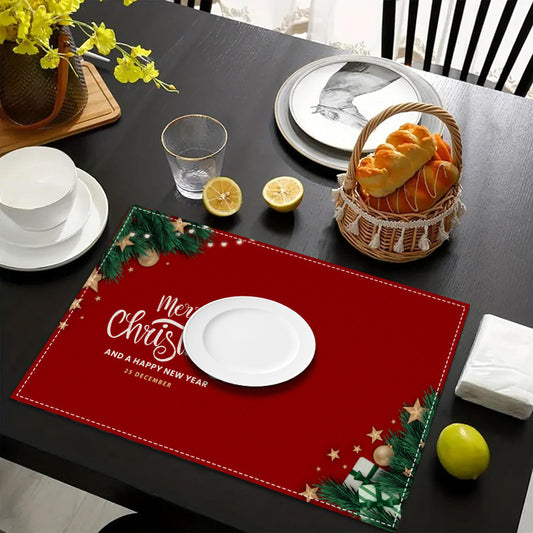 Christmas Linen Placemat Holiday Blessing Letters