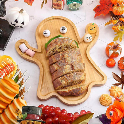 Bandeja de madera con forma de fantasma de Halloween, plato para fruta