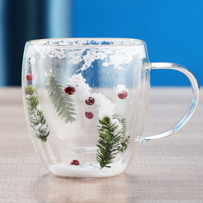 Vaso navideño de vidrio de doble capa resistente al calor y de borosilicato