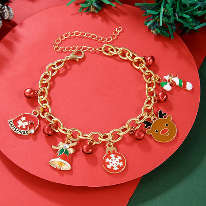 Pulsera de cadena de metal navideña creativa para mujeres y hombres, brazalete con forma de Papá Noel, árbol de Navidad, copo de nieve, muñeco de nieve y perlas, regalos de Año Nuevo