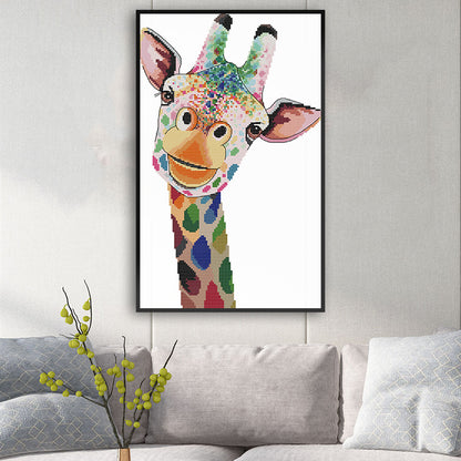 Cross-stitch rainbow giraffe Living room vertical decorative painting