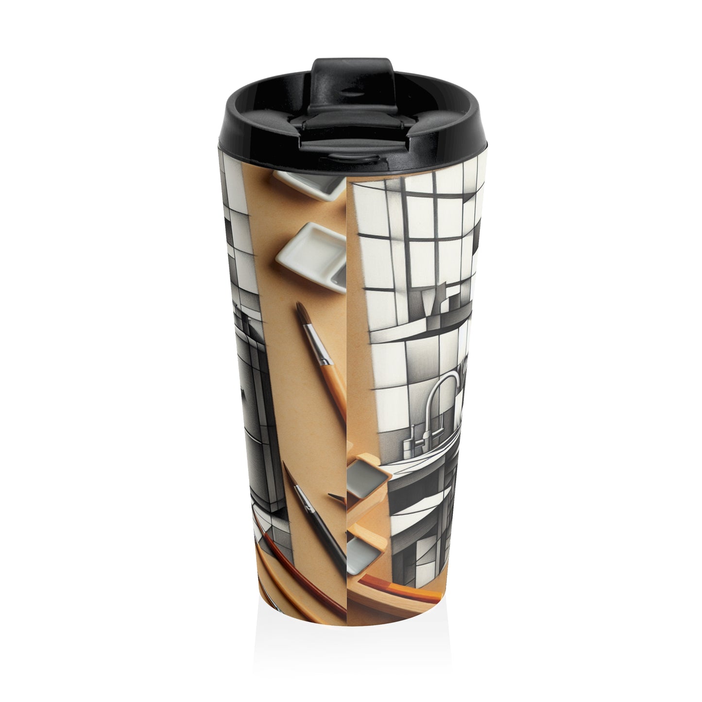 "Cubist Kitchen Collage" - The Alien Stainless Steel Travel Mug Cubism Style