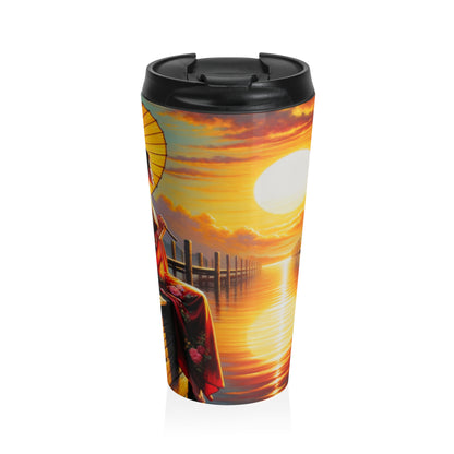 "Golden Reflections" - The Alien Stainless Steel Travel Mug Impressionism Style