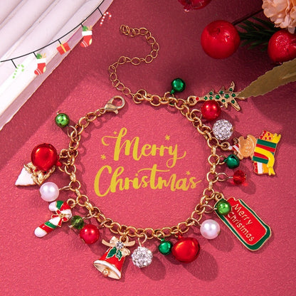 Pulsera de cadena de metal navideña creativa para mujeres y hombres, brazalete con forma de Papá Noel, árbol de Navidad, copo de nieve, muñeco de nieve y perlas, regalos de Año Nuevo