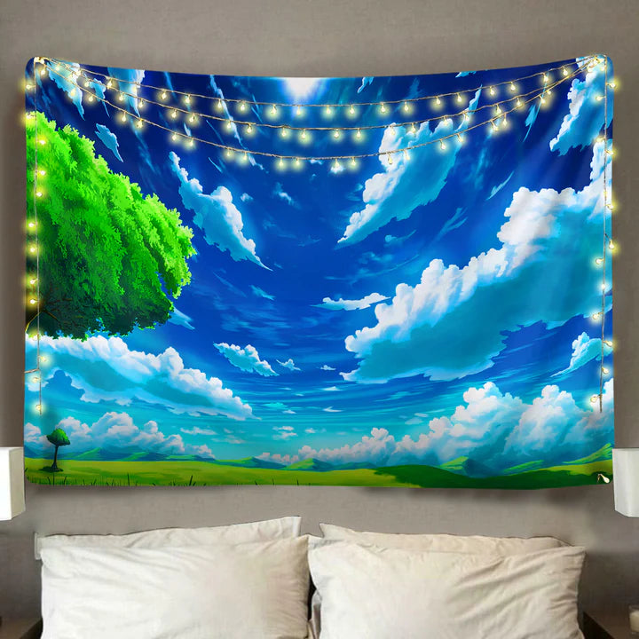 Nordic Anime Sky Tapestry Blue