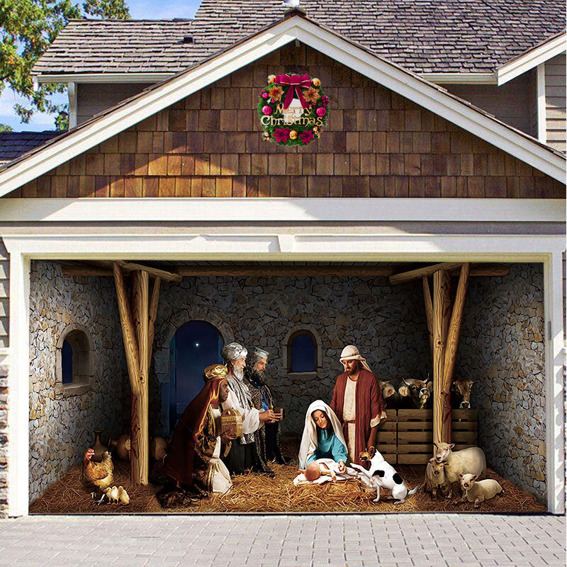 Christmas Background Fabric Garage Door Tapestries Cloth Decoration