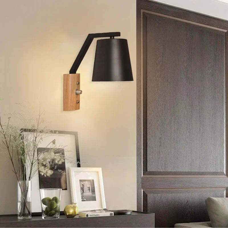 Bedroom Bedside Lamp Bar Aisle Light Solid Wood Glass Wall Lamp