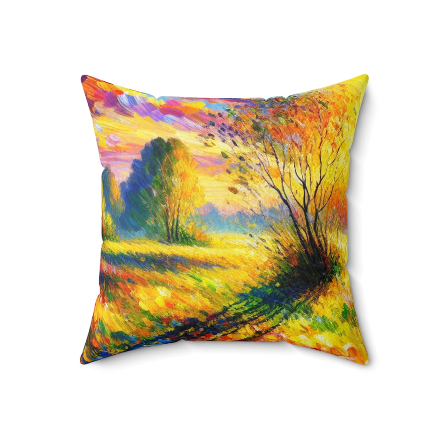 "Vibrant Springtime Sky" - La almohada cuadrada de poliéster hilado alienígena estilo fauvismo