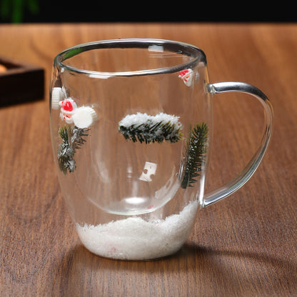 Vaso navideño de vidrio de doble capa resistente al calor y de borosilicato