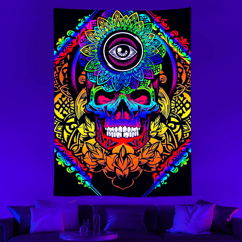 Skull Neon Tapestry Background Fabric