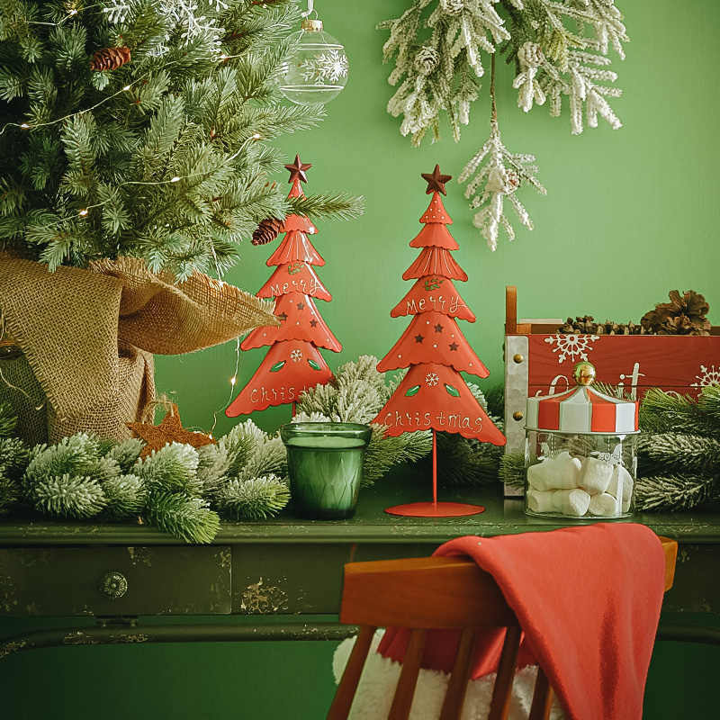 Petites décorations de fenêtre d'arbre de Noël en tôle métallique pour la maison