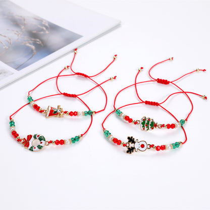 Bell Christmas Tree Crystal String Beads Braided Bracelet Suit