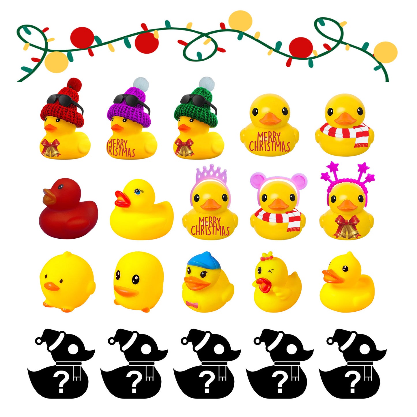 Calendrier de l'Avent en caoutchouc de Noël, petit canard jaune, 24 cases