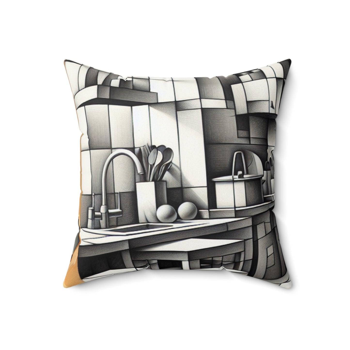 "Cubist Kitchen Collage" - The Alien Spun Polyester Square Pillow Cubism Style