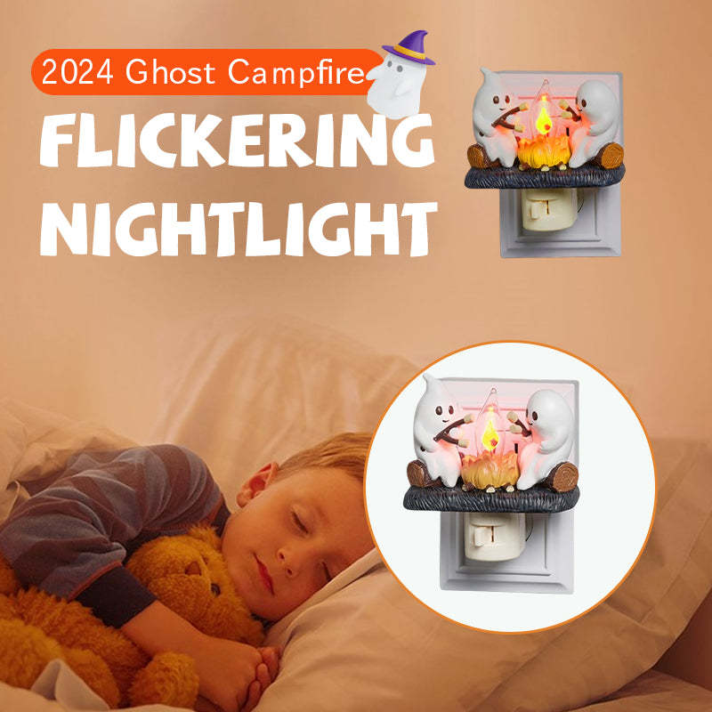 Veilleuse scintillante pour feu de camp fantôme 2024, 2 fantômes, prise murale, feu effrayant, guimauve, veilleuse pour décoration d'Halloween