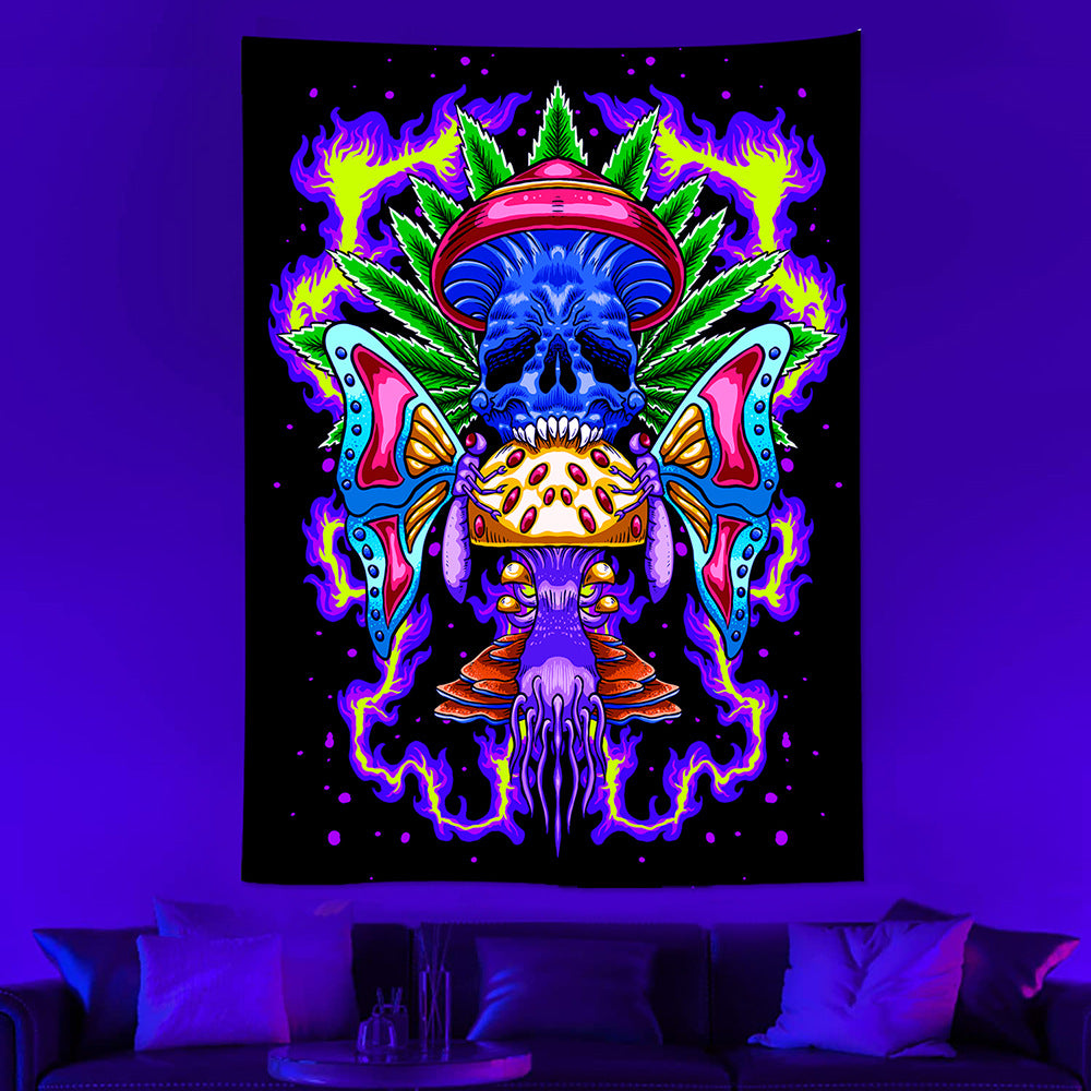 Skull Neon Tapestry Background Fabric