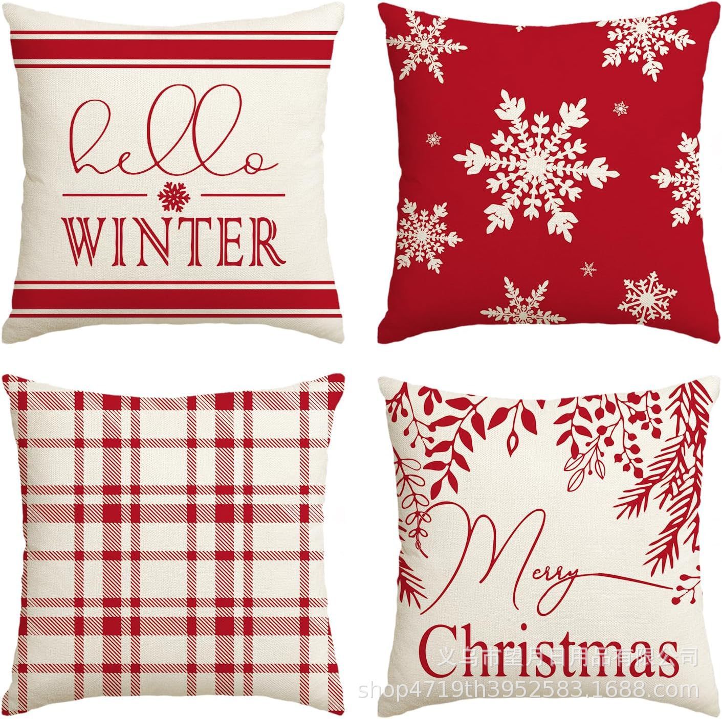 Christmas Snowman Reindeer Gloves Eucalyptus Throw Pillow Covers, 18 X 18 Inch Winter Holiday Stripes Cushion Case Decoration For Sofa Couch Set Of 4