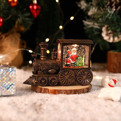 New Christmas Decoration Santa Claus Water Injection Brush Gold Train Decoration Small Night Lamp Christmas Gift