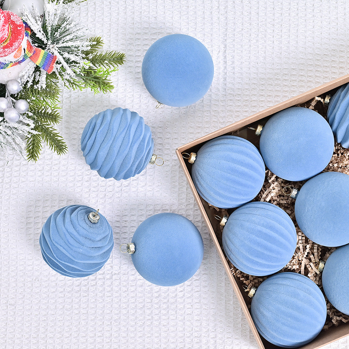 Boule de Noël floquée Pendentif pour sapin de Noël Décorations de boules de Noël floquées rouge vin vert foncé