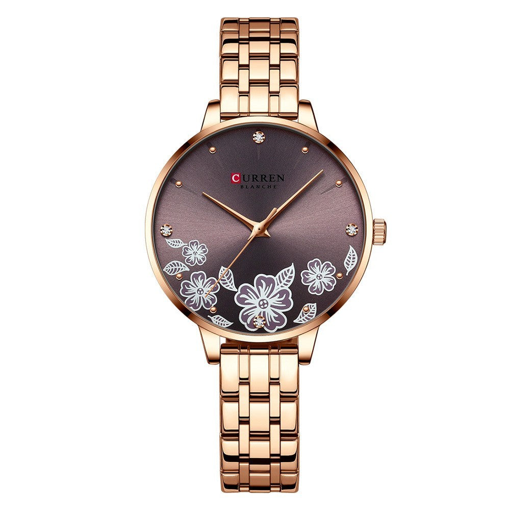 Reloj de Cuarzo Informal con Flor y Correa de Acero para Mujer