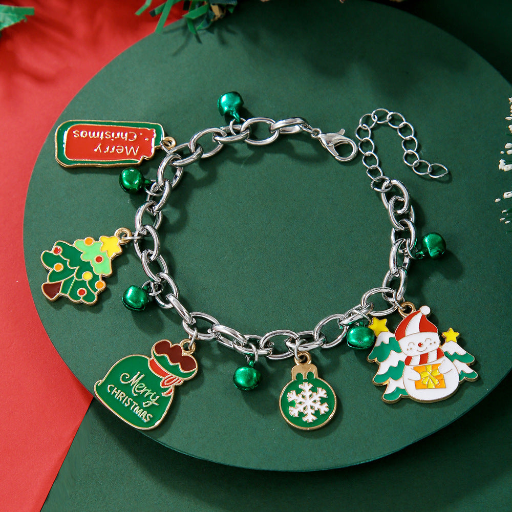 Pulsera de cadena de metal navideña creativa para mujeres y hombres, brazalete con forma de Papá Noel, árbol de Navidad, copo de nieve, muñeco de nieve y perlas, regalos de Año Nuevo