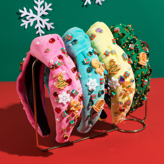 Christmas Flannel Diamond Snowflake Christmas Tree Gingerbread Man Decorative Hair Bands