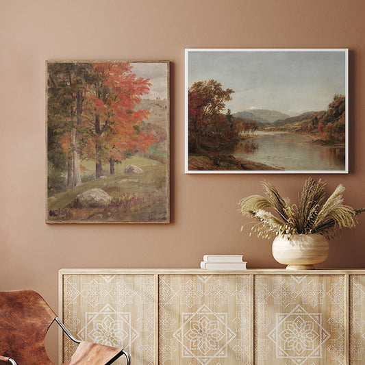 Árboles de otoño paisaje pintura al óleo lienzo cartel decoración de la sala de estar