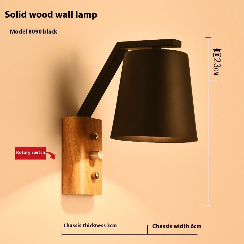 Bedroom Bedside Lamp Bar Aisle Light Solid Wood Glass Wall Lamp