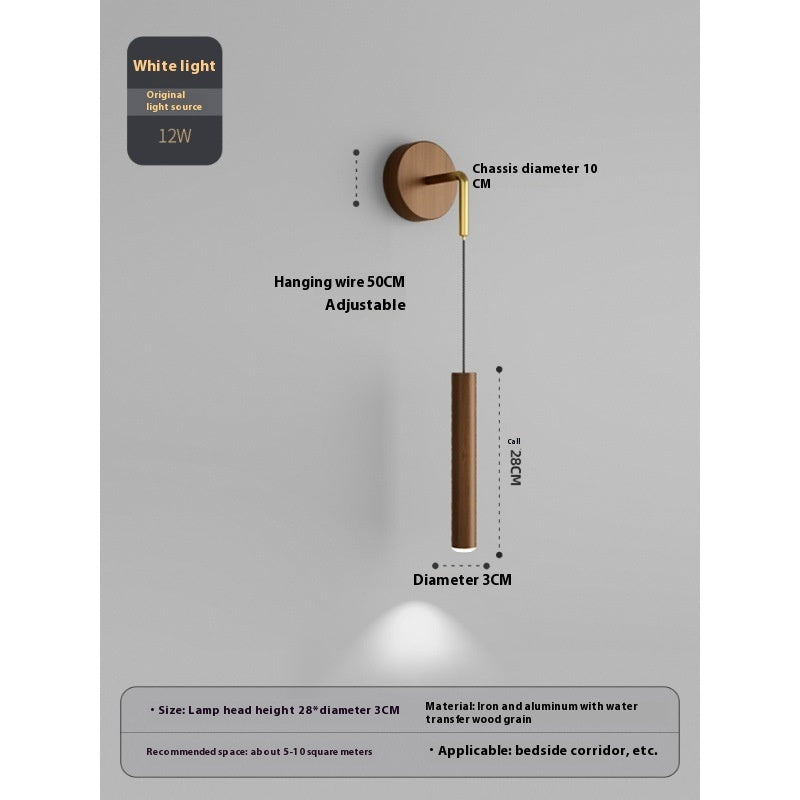 Lámpara de pared de noche con vetas de madera, luz creativa para dormitorio