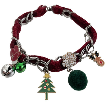 Collier tour de cou avec coutures en forme de cloche, de flocon de neige et d'élan pour sapin de Noël