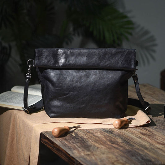 Bolso de hombro hecho a mano de cuero curtido vegetal vintage para hombre