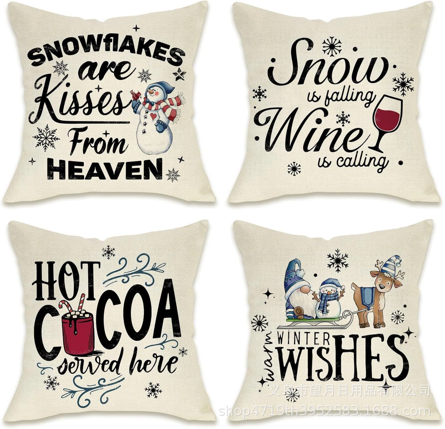 Christmas Snowman Reindeer Gloves Eucalyptus Throw Pillow Covers, 18 X 18 Inch Winter Holiday Stripes Cushion Case Decoration For Sofa Couch Set Of 4