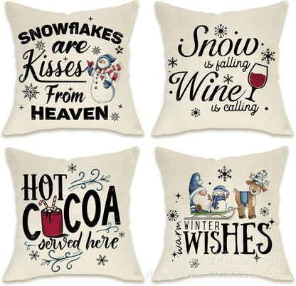 Christmas Snowman Reindeer Gloves Eucalyptus Throw Pillow Covers, 18 X 18 Inch Winter Holiday Stripes Cushion Case Decoration For Sofa Couch Set Of 4