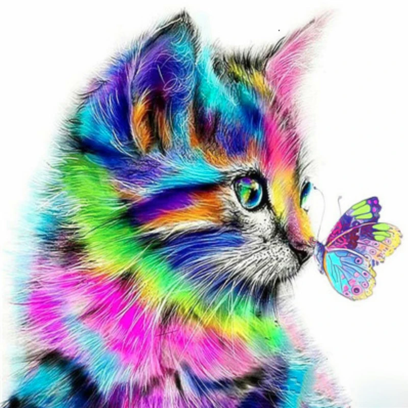 5D Diamond Painting - Colorful Cat with Butterfly (40x40cm)