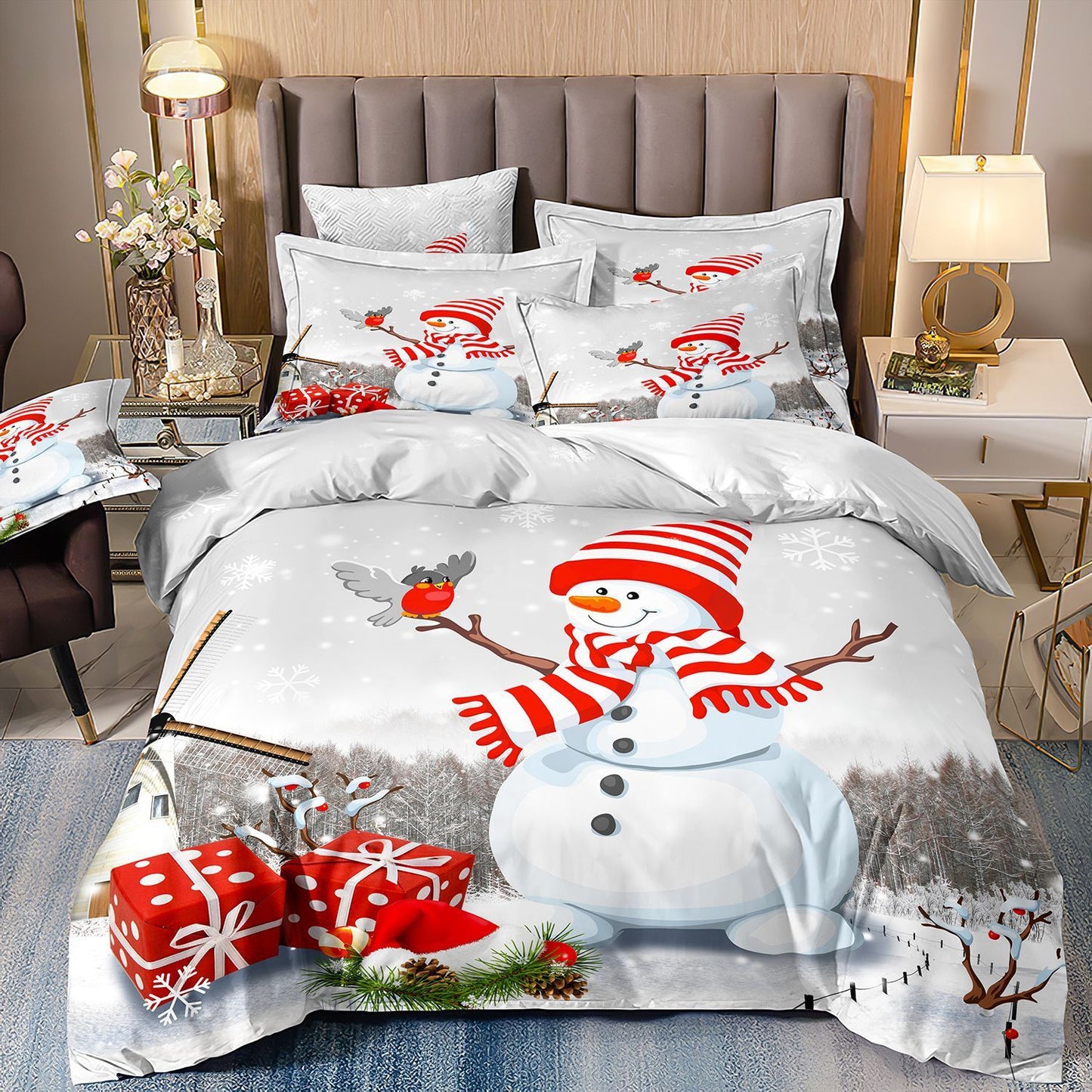 Digital Printed Three-piece Set Christmas Santa Claus Christmas Tree Snowman